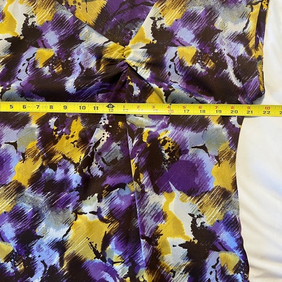 Michael Michael Kors Purple Gold Abstract Brushstroke Draped Cap Sleeve Blouse L - Picture 8 of 11